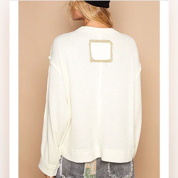 423 POL Black Peace Patch Vintage Washed Thermal Top Relaxed Fit - Picture 5 of 6